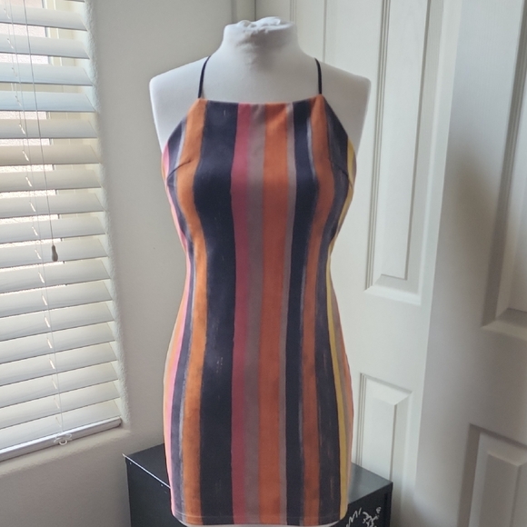 French Kyss Blue and Pink Bodycon Mini Dress - Picture 1 of 4